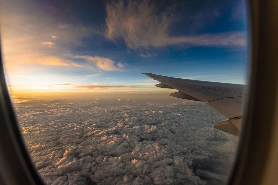 sky through airplane window